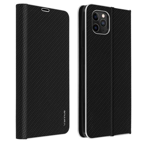 Avizar Housse Pour iPhone 11 Pro Max Étui Intégral Porte-carte Support Vidéo Effet Carbone Noir