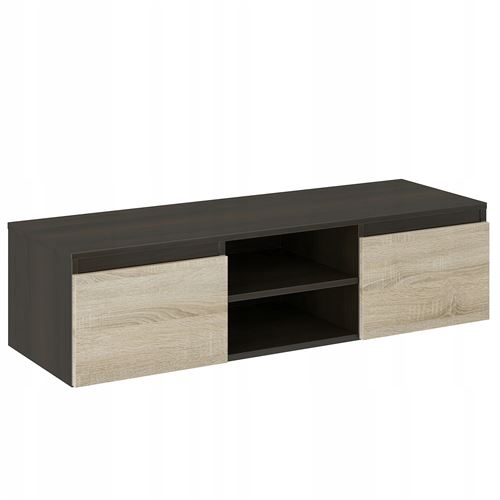 GOREME | Meuble bas TV contemporain salon/séjour 120x40x36 | 2 niches 2 portes | Rangement moderne matériel audio/video/gaming | Wenge/Sonoma
