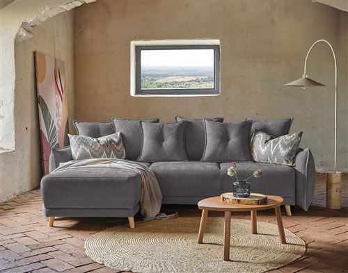 Lena Canapé Dangle Scandinave Réversible Convertible 235x155x90cm Couleur Gris Foncé