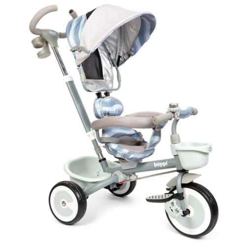 boppi - Poussette-tricycle à pédales 4-en-1 avec siège réversible pour nourrisson et tout-petit - Couleur grise avec vagues