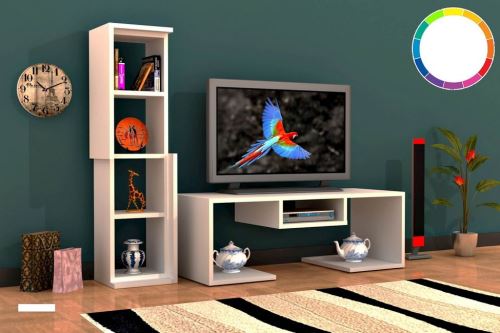 HOMEMANIA Meuble TV Bacio Moderne - avec Étagères - pour Salon - Blanc en Bois, 126,8 x 35 x 103,6 cm