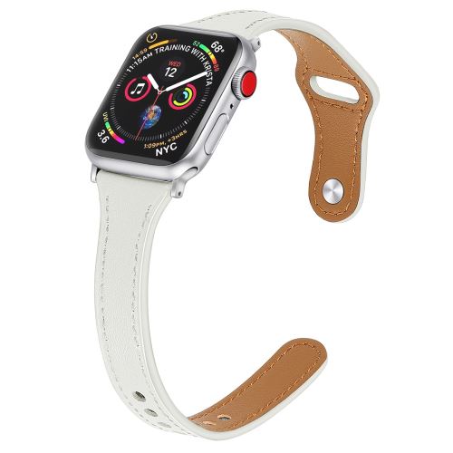Bracelet en cuir véritable blanc pour votre Apple Watch Series 1/2/3 38mm/Series 4 40mm