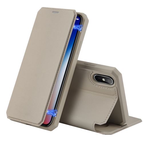Coque en TPU flip magnétique avec porte-carte or pour votre Apple iPhone X/XS 5.8 pouces