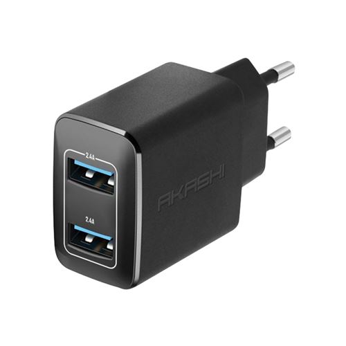 Akashi Chargeur Secteur Turbo 2Usb 2.4A - Noir
