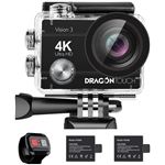 Caméra Sport Dragon Touch Vision 3 4K WiFi avec Télécommande 2.4G Etanche pour Plongée Surf Voyage Voiture -Noir
