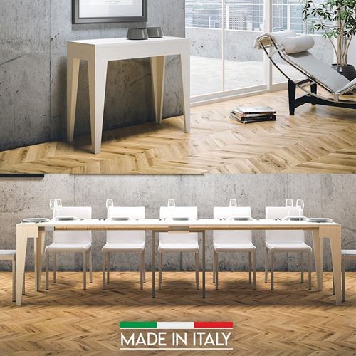 Table Console extensible Isotta Bois - Blanc frêne - 5 Rallonges