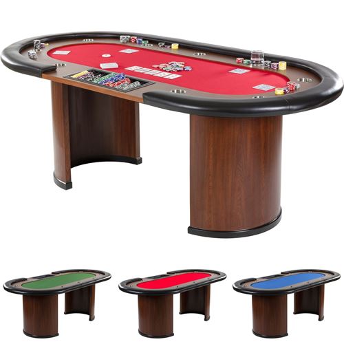 Table de Poker ROYAL FLUSH, 213 x 106 x75 cm, brun et rouge, pods 58 kg, 9 porte-gobelets, accoudoirs rembourrés