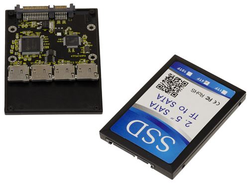 Convertisseur 4 cartesTF / MicroSD Vers SATA - RAID 0 NATIF Avec boitier de protection CHIPSET FC1307