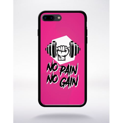 Coque No Pain No Gain Fond Rose Compatible Apple Iphone 7 Plus Bord Noir Silicone