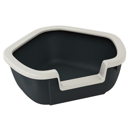 Ferplast Toilette d'angle pour chats, litière chats ouverte DAMA Litière chats d'angle, plastique résistant, grand bac, rebord amovible, 57,5 x 51,5 x h 22 cm Noir