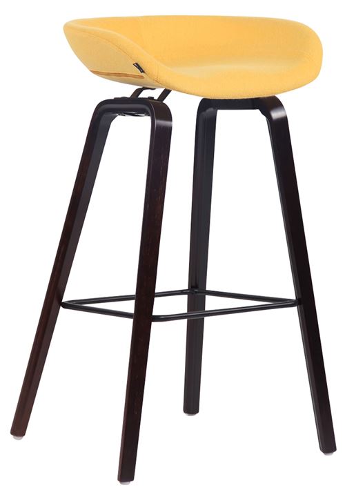 Tabouret de bar Anaheim en feutrine à 4 pieds , Jaune/Bois de chêne Noyer