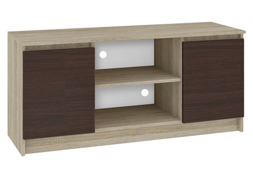 DUSK | Meuble bas TV contemporain salon/séjour 120x55x40 cm | 2 niches + 2 portes | Rangement matériel audio/video/gaming | Sonoma/Wenge