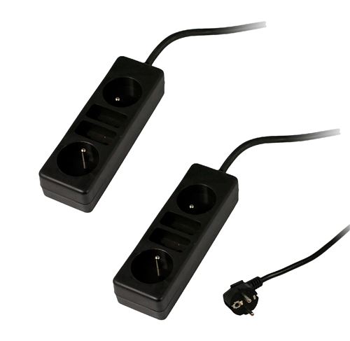 Lot de 2 blocs multiprise 2 prises 6A + 2 prises 16A Noir
