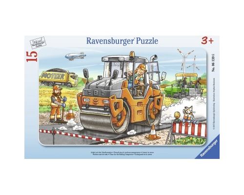 Puzzle 15 Pièces : Puzzle Cadre - Travailler avec le Rouleau Compresseur, Ravensburger