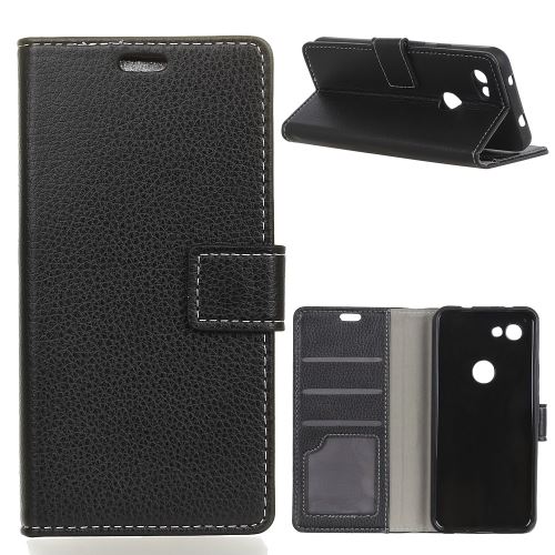 Etui en PU litchi magnétique avec support noir pour votre Google Pixel 3 Lite