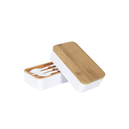 Non Communiqué Blanc Lunch Box 2 Niveaux "Effet Bambou" 18Cm