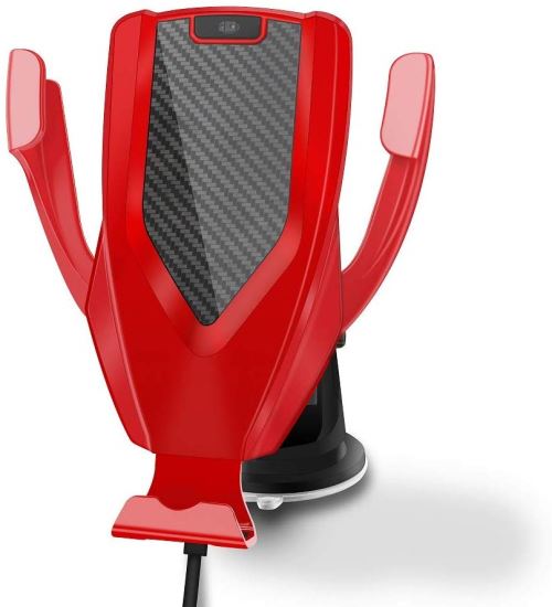 Q-FIELD - Chargeur allume-cigare sans fil haute vitesse certifié Qi 10W avec pince automatique et support universel - Rouge