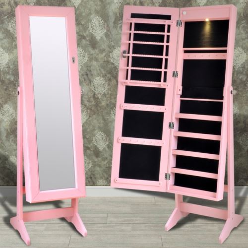 Armoire à bijoux rose avec miroir et éclairage