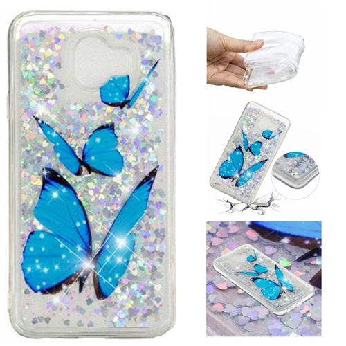Coque en TPU motif de gaufrage sable mouvant quicksand papillons bleus pour votre Samsung Galaxy J4 (2018)