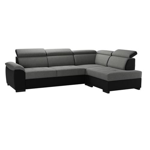 KYLIAN Canape angle reversible panoramique - Tissu gris et Anthracite - L 258 x P 187 x H 77/89 cm