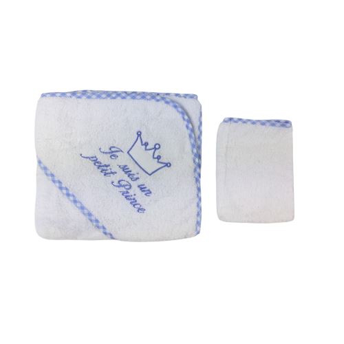 Parure de bain pour bébé blanc et bleu - Je suis un petit prince