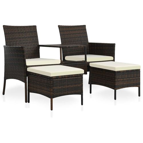 Jeu de canapés d'extérieur 7 pcs Résine tressée Marron et blanc