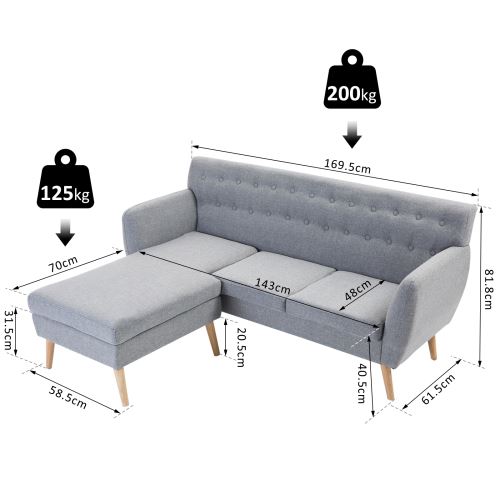 Canapé 4 Places Dangle Design Scandinave Dim 170l X 132l X