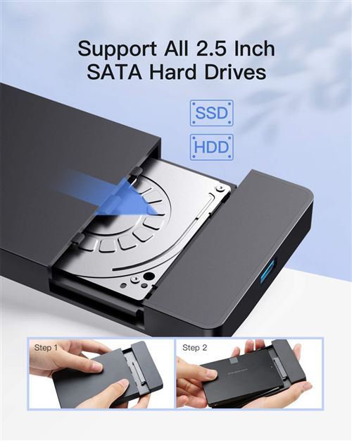 6€26 sur Boitier de disque dur USB 3.0 à 2.5 SATA 3.0 tui externe sans  Boitier pour lecteur de disque dur SSD, argent - Accessoires disque dur -  Achat & prix