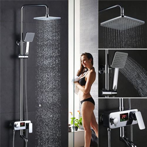 Colonne de Douche avec Mitigeur Baignoire Ensemble de Douche Écran LCD Affichage Digital Température et Temps de Douche