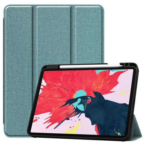Etui en PU + TPU jeans à trois volets avec support et porte-stylo bleu clair pour votre Apple iPad Pro 11 pouces (2020)