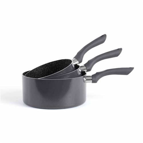 LIVOO Feel good moments Set de 3 casseroles aspect pierre Gris