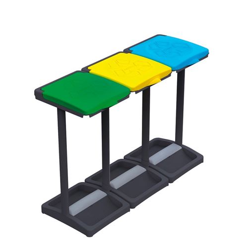 Poubelle collecte séparée 3 couvercles résine 100x42x83 cm déchets 7416C99