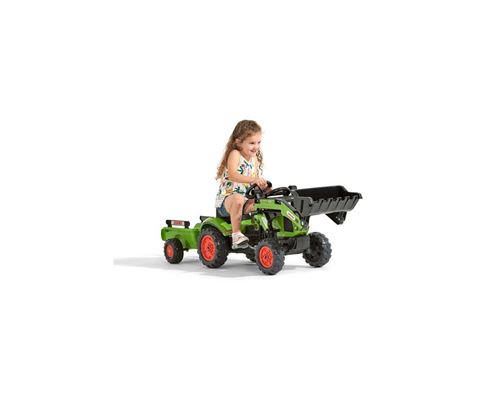 Falk Tractopelle à Pédales Claas Axos 330 – Pelle Frontale Et Excavatrice, Remorque Basculante, Siège Rotatif – Made In France, Dès 3 Ans