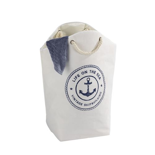Panier à linge design marin Sylt - L. 25 x H. 60 cm - Beige