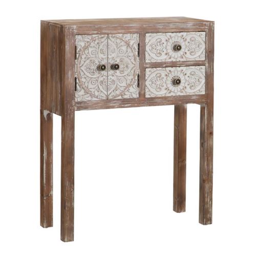 Console 2 portes, 2 tiroirs Marron blanchi Chinois - PEKIN