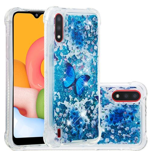 Coque en TPU impression de motifs paillettes sables mouvants papillon bleu pour votre Samsung Galaxy A01