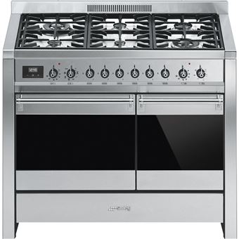 Smeg Opera A2-81 - Cuisinière (four à deux étages) - pose libre - largeur : 100 cm - profondeur : 60 cm - hauteur : 95 cm - avec système auto-nettoyant - acier inoxydable