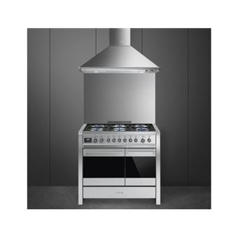 Smeg Opera A2-81 - Cuisinière (four à deux étages) - pose libre - largeur : 100 cm - profondeur : 60 cm - hauteur : 95 cm - avec système auto-nettoyant - acier inoxydable