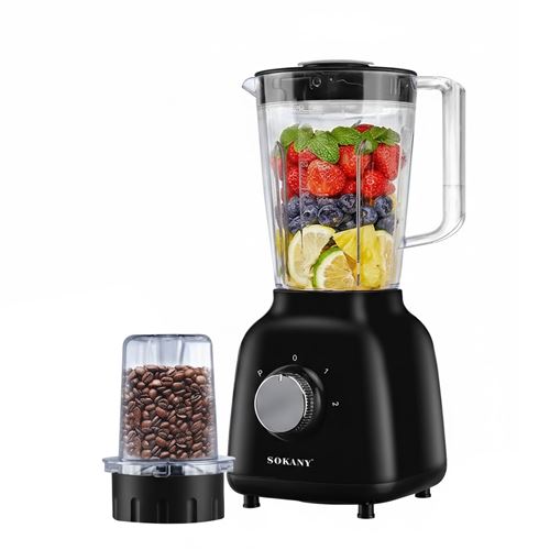 SOKANY Blender Mixeur Multifonction 2-en-1 500W 1.6L avec Broyeur Noir