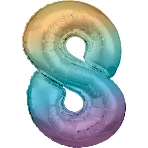 ballon aluminium chiffre 8 86cm arc-en-ciel pastel - 9909706 AMSCAN