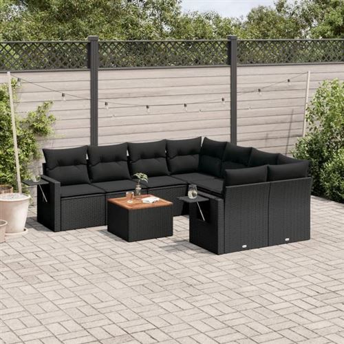 Salon de jardin modulable Vidaxl noir 8 personnes resine tressee 62 x 62 x 69 cm 9 pieces