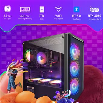 50€ sur STGsivir Gaming PC de bureau de jeu, Intel Core i7 3,4G jusqu'à  3,9G, GeForce RTX 2060 Super 8G GDDR6, 16G, SSD 1 To, WiFi 600 M, BT 5.0,  ventilateur RVB