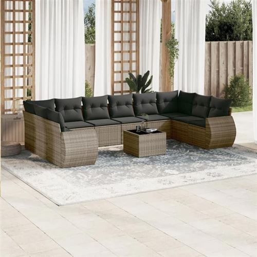 Salon de jardin modulable vidaxl 2 personnes 11 pieces resine tressee 62 x 62 x 69 cm gris