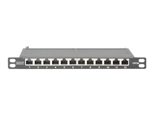 DIGITUS DN-91612S-SL-EA - Patchpaneel - monteerbaar aan muur, monteerbaar aan rek - RJ-45 X 12 - zwart, RAL 9005 - 0.5U - 10
