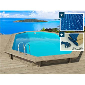 piscine bois florida - 6.57 x 4.57 x 1.31 m + bâche à bulles 180 µ + bâche hiver 280 gr/m² - 1