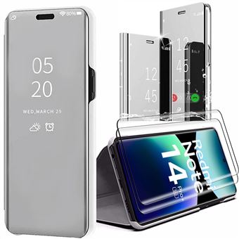 Coque + 2 Verres Trempés pour Xiaomi Redmi Note 14 Pro Plus 5G/Note 14 Pro+ 5G, Effet Miroir Protection Antichoc - Argenté - BOOLING - 1