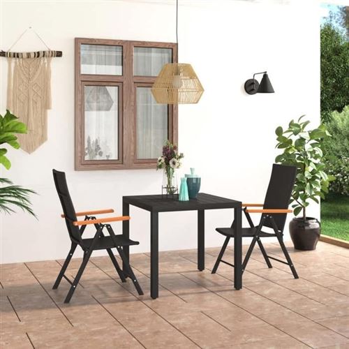 Vidaxl Noire Ensemble À Manger De Jardin 3 Pcs - Image 3
