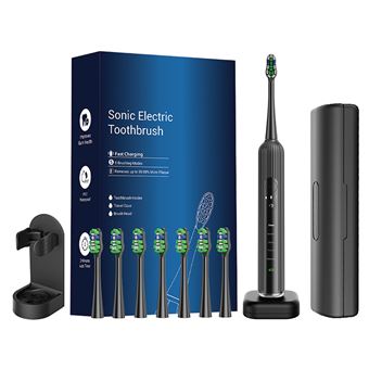 Brosse à dents électrique SZSMART 7005 avec nettoyage par vibrations haute fréquence, aimant de fixation et tête de brosse remplaçable - Noire - 1