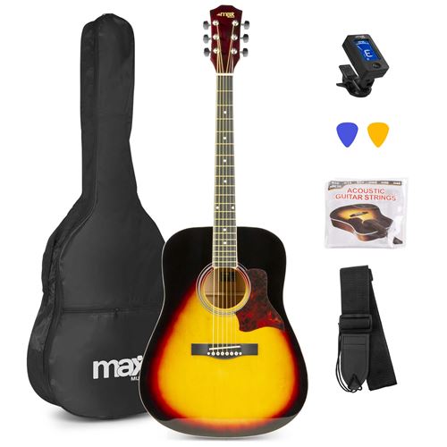 Max SoloJam - Guitare Acoustique Folk Pack Débutant - Sunburst