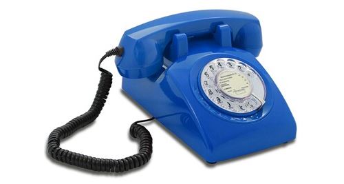 Opis 60s cable avec étiquette ptt française classique: téléphone fixe filaire avec cadran rotatif / téléphone rétro vintage (bleu)